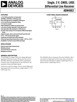 ADN4662. Single, 3 V, CMOS, LVDS Differential Line Receiver