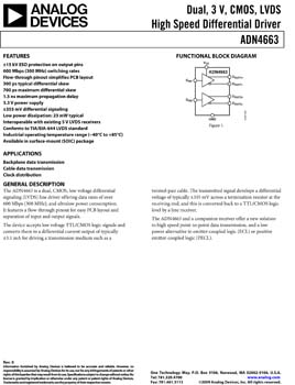 ADN4663. Dual, 3 V, CMOS, LVDS High Speed Differential Driver