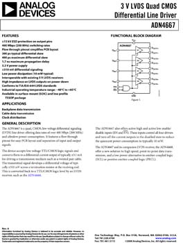 ADN4667. 3 V LVDS Quad CMOS Differential Line Driver