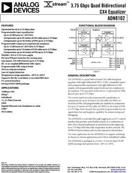 ADN8102. X-stream(tm) 3.75 Gbps Quad Bidirectional CX4 Equalizer