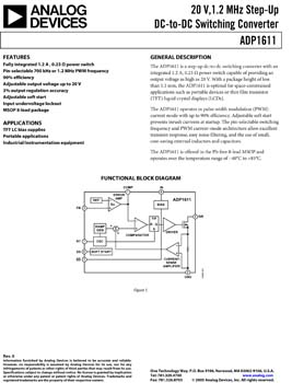 ADP1611. 20 V,1.2 MHz Step-Up DC-to-DC Switching Converter