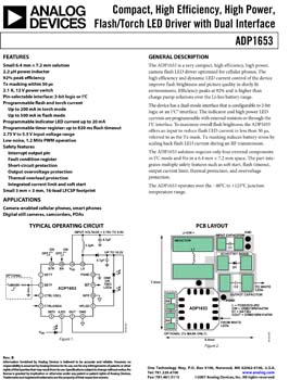 ADP1653. Compact, High Efficiency, High Power, Flash/Torch LED Driver with Dual Interface