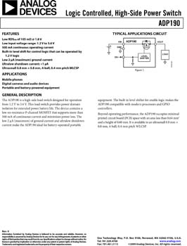 ADP190. Logic Controlled, High-Side Power Switch