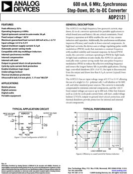 ADP2121. 600 mA, 6 MHz Synchronous Step-Down DC-to-DC Converter