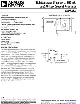 ADP3333. High Accuracy Ultralow Iq, 300 mA, anyCAP(r) Low Dropout Regulator