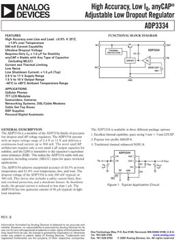 ADP3334. High Accuracy Low Iq, 500 mA anyCAP­(r) Adjustable Low Dropout Regulator