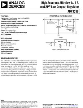 ADP3338. High Accuracy Ultralow Quiscent Current, 1A, anyCAP(r) Dropout Regulator