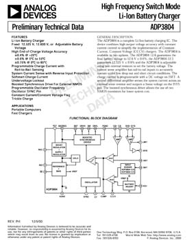 ADP3804. High Frequency Switch Mode Li-Ion Battery Charger