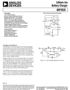 ADP3820. ±1% Precision, Single Cell Li-Ion Battery Charger