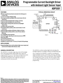 ADP5501. Programmable Current Backlight Driver with Ambient Light Sensor Input