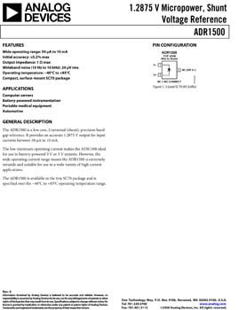 ADR1500. 1.2875 V Micropower, Shunt Voltage Reference