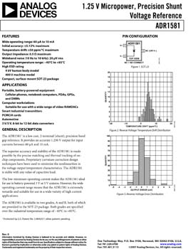 ADR1581. 1.25 V Micropower, Precision Shunt Voltage Reference