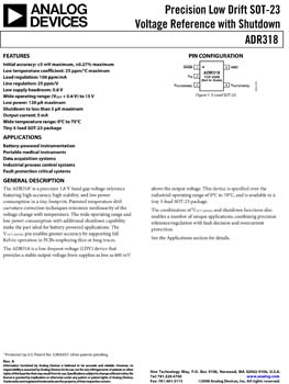 ADR318. Precision Low Drift SOT-23 Voltage Reference with Shutdown