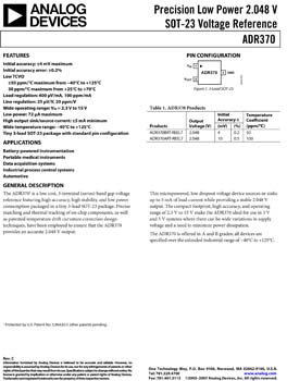 ADR370. Precision Low Power 2.048 V SOT-23 Voltage Reference