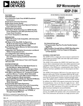 ADSP-2184. 16-bit, 40 MIPS, 5v, 2 serial ports, host port, 20KB RAM