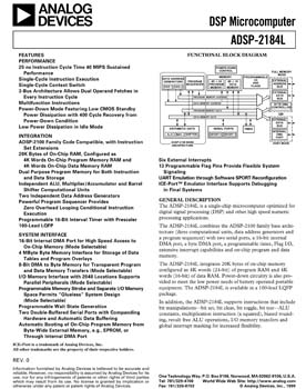 ADSP-2184L. 16-bit, 40 MIPS, 3.3v, 2 Serial Ports, Host Port, 20KB RAM