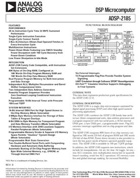 ADSP-2185. 16-bit, 33 MIPS, 5 v, 2 serial ports, host port, 80 KB RAM
