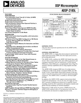 ADSP-2185L. 16-bit, 52 MIPS, 3.3v, 2 serial ports, host port, 80 KB RAM
