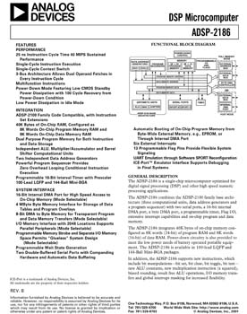 ADSP-2186. 16-bit, 40 MIPS, 5v, 2 serial ports, host port, 40 KB RAM