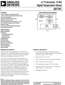 ADT7301. 13-Bit, ±1C Accurate, MicroPower Digital Temperature Sensor in 6-Lead SOT-23 and 8-Lead MSOP