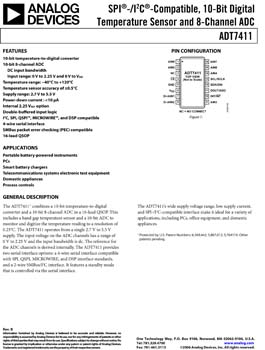ADT7411. SPI(r)-/I2c(r)-Compatible, 10-Bit Digital Temperature Sensor and 8-Channel A/D Converter