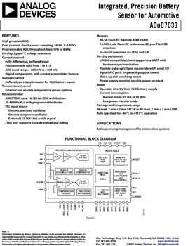 ADUC7033. Integrated Precision Battery Sensor For Automotive