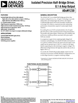 ADUM1230. Isolated Precision Half-Bridge Driver, 0.1 A Amp Output 