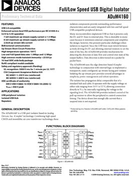 ADUM4160. Full/Low Speed USB Isolator