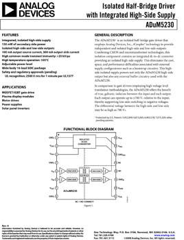 ADUM5230. Isolated Half-Bridge Driver with Integrated High-Side Supply