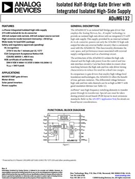 ADUM6132. Isolated Half-Bridge Driver with Integrated Isolated High-Side Supply