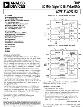 ADV7122. CMOS 80 MHz, Triple 10-Bit Video DACs