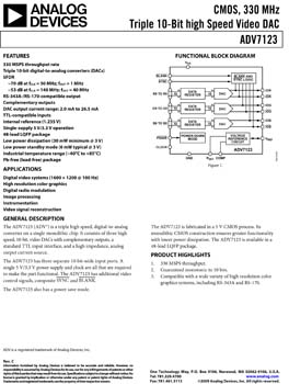ADV7123. 330 MHz Triple 10-Bit High Speed Video DAC