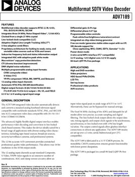 ADV7189. High Performance 12-bit Video Decoder with Noise Shaped Video(r) ADCs