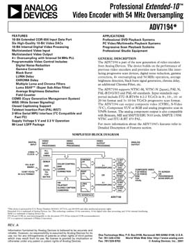ADV7194. Professional Extended-10(tm) Video Encoder with 54 MHz Oversampling