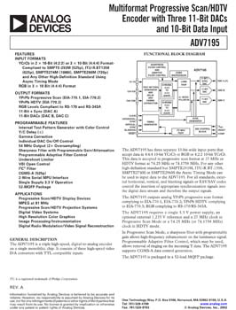 ADV7195. Multiformat Progressive Scan/ HDTV Video Encoder with three 11-Bit DACs and 10-Bit Data Input