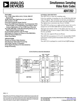 ADV7202. 10-bit Raw Video Rate CODEC featuring Simultaneous Sampling