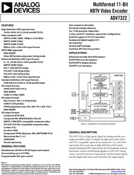 ADV7322. Multiformat 11-Bit HDTV Video Encoder
