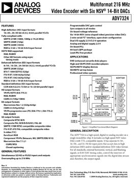 ADV7324. 14-Bit, 216 MHz Video Encoder with NSV and Macrovision(r) Copy Protection