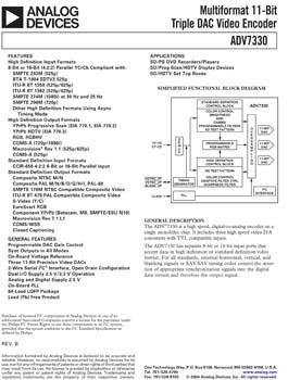 ADV7330. Multiformat 11-Bit Triple DAC Video Encoder