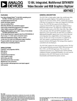 ADV7403. 12-Bit, Integrated, Multiformat SDTV/HDTV Video Decoder and RGB Graphics Digitizer