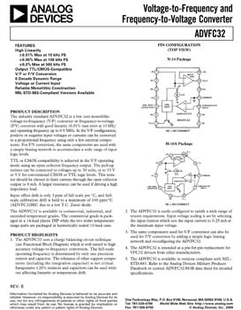 ADVFC32. Low Cost Monolithic Voltage-to-Frequency (V/F) Converter 