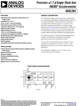 ADXL204. Precision ±1.7g Single-/Dual-Axis iMEMS(r) Accelerometer