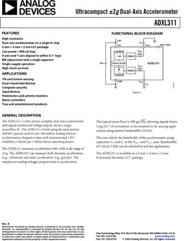 ADXL311. Ultracompact ±2g Dual-Axis Accelerometer