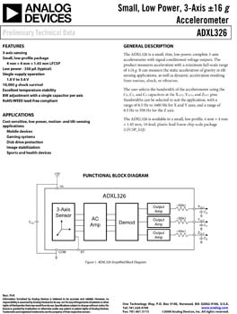 ADXL326. Small, Low Power, 3-Axis ±16 g Accelerometer