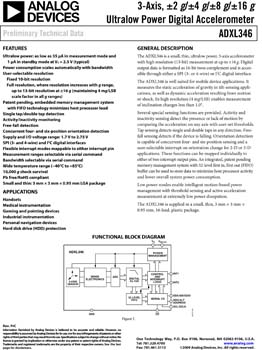 ADXL346. Ultra Low Power, Three-Axis, +-2/4/8/16g Digital Accelerometer