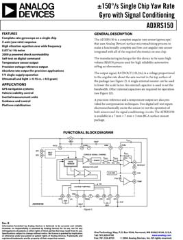 ADXRS150. ±150°/s Single Chip Yaw Rate Gyro with Signal Conditioning