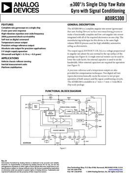 ADXRS300. ±300°/sec Single Chip Yaw Rate Gyro with Signal Conditioning