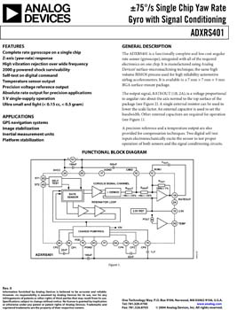 ADXRS401. ±75°/s Single Chip Yaw Rate Gyro with Signal Conditioning