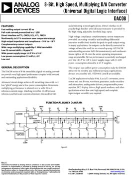 DAC08. 8-Bit, High Speed, Multiplying D/A Converter (Universal Digital Logic Interface)