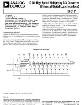 DAC10. 10-Bit High Speed Multiplying D/A Converter (Universal Digital Logic Interface)